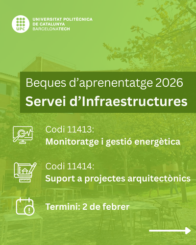 Convocatòria de noves beques d'aprenentatge al Servei d'Infraestructures